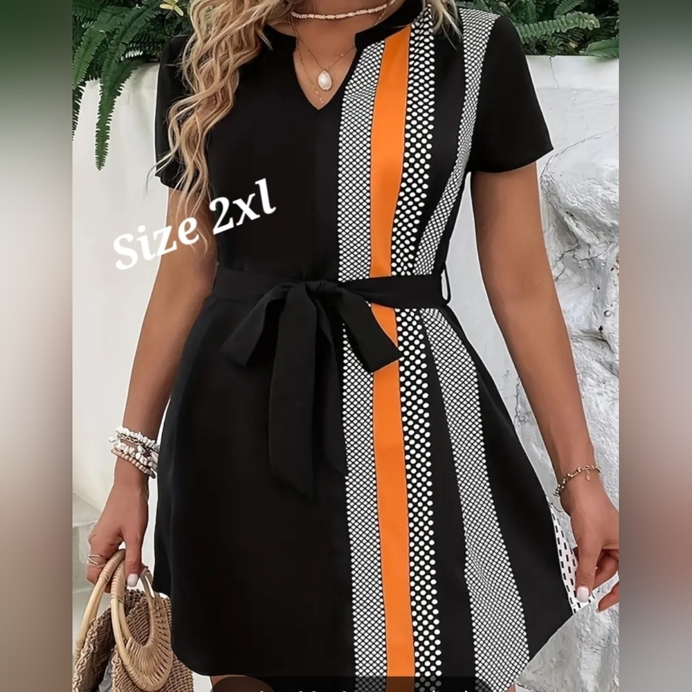 Black w Orange White Side Stripes 2XL (16) w Tie at Waist